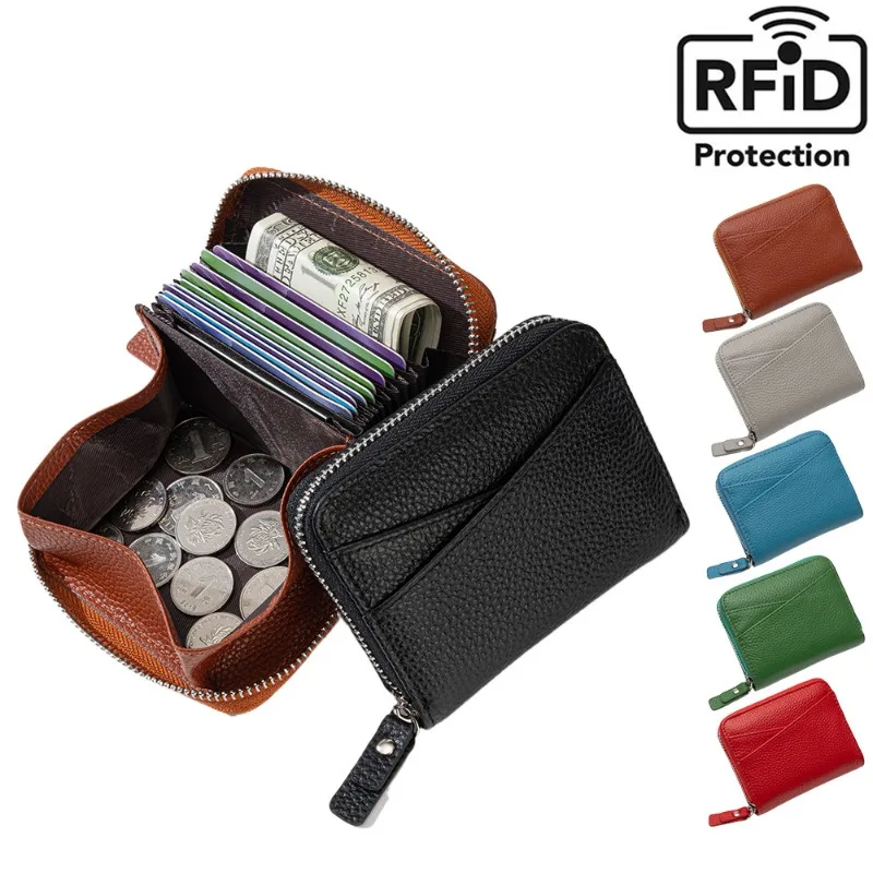Card Id Holders First Cowhide RFID Change Credit Card Bag Leather Clip Organ Card Bag
