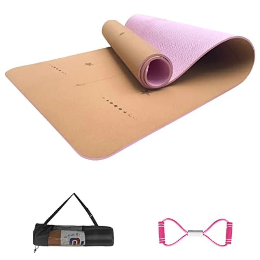 Numat Cork Yoga Mat 6mm 1/4 inch Thick 72 x 24 in, Sweatproof NonSlip Eco-friendly, Lightweight TPE foam with Alignment Lines,