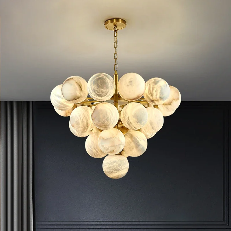 Opulent Marble Bubble ball Ceiling Chandelier. This grand dimmable lamp radiates a majestic lustre