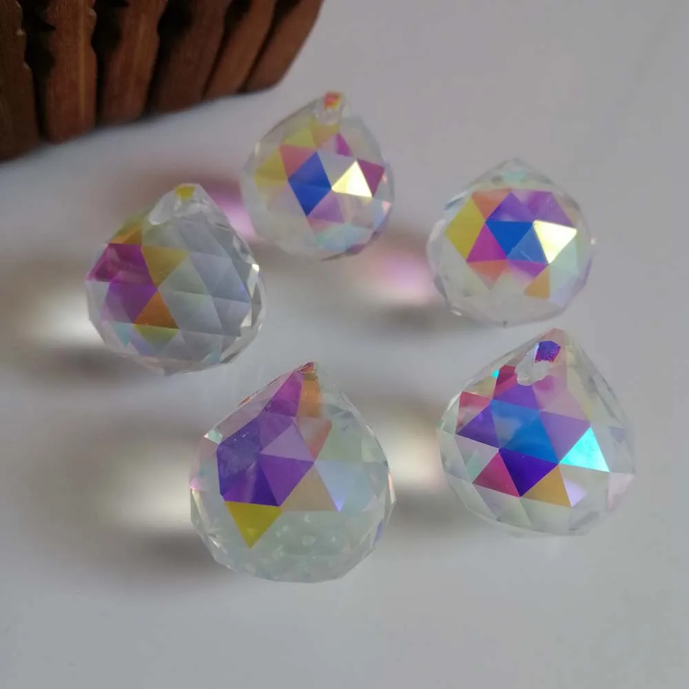 Camal 5PCS AB Color 20mm Glass Crystal Ball Pendant Prisms SunCatcher Chandelier Hanging Lamp Lighting Part Curtain Home Decor