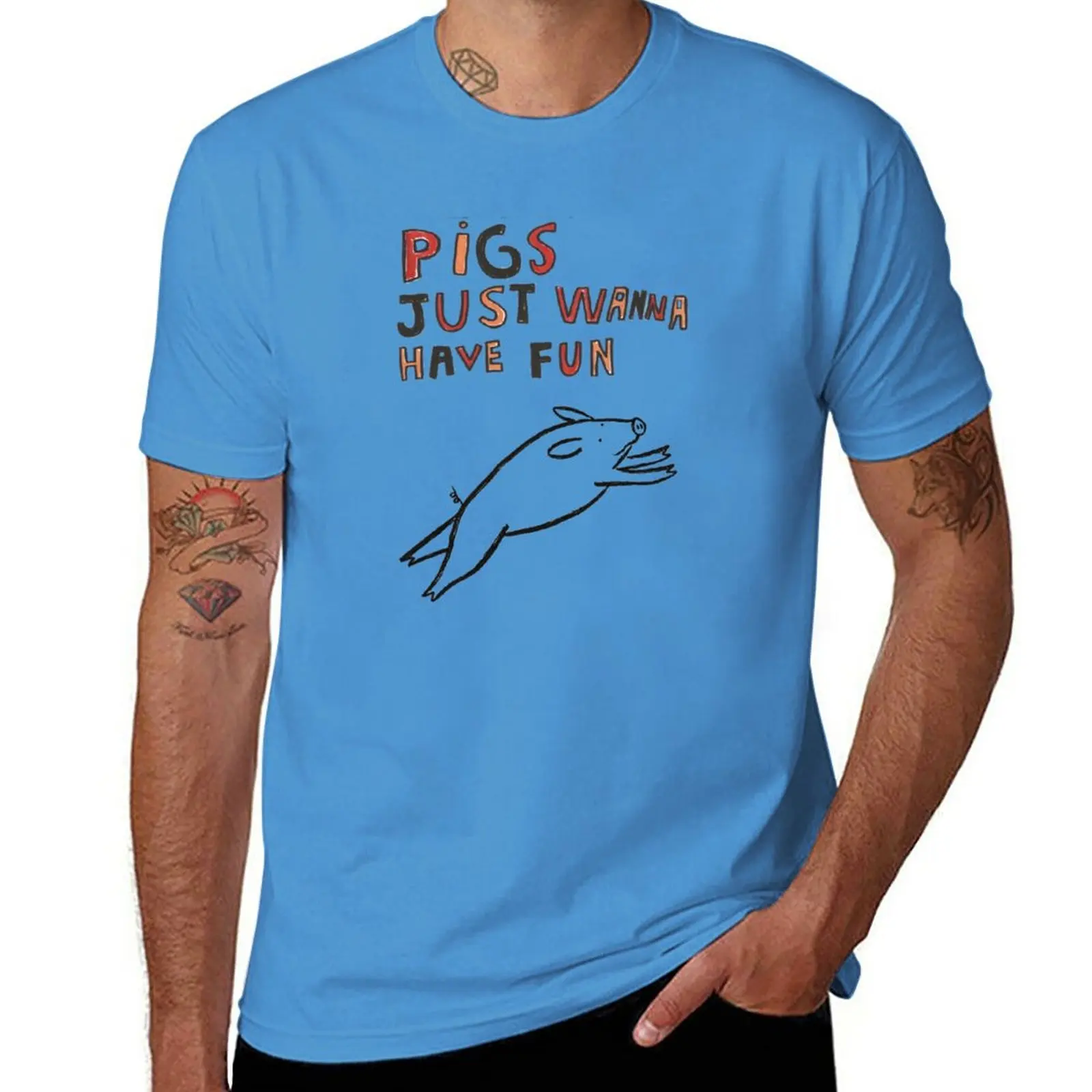 New Pigs Just Wanna Have Fun T-Shirt Aesthetic clothing Anime t-shirt black t-shirts for men