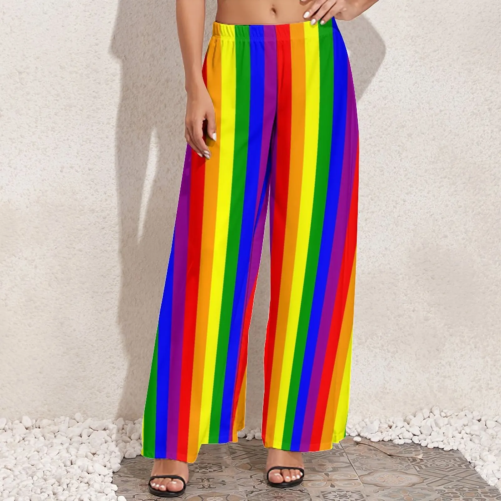 Rainbow Striped Pants Pride Celebration Aesthetic Straight Wide Leg Pants Elastic High Waist Classic Trousers Big Size 5XL 6XL