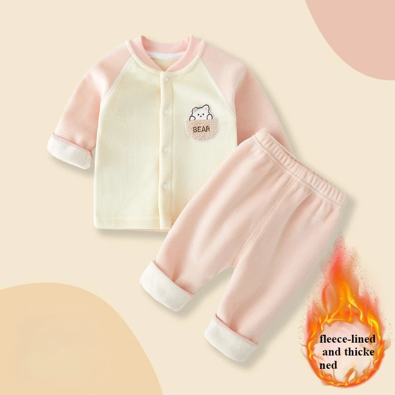 

Baby Onesie Boys And Girls Cute Bear Pattern Thickened Long Sleeve Onesie Comfortable Warm Onesie