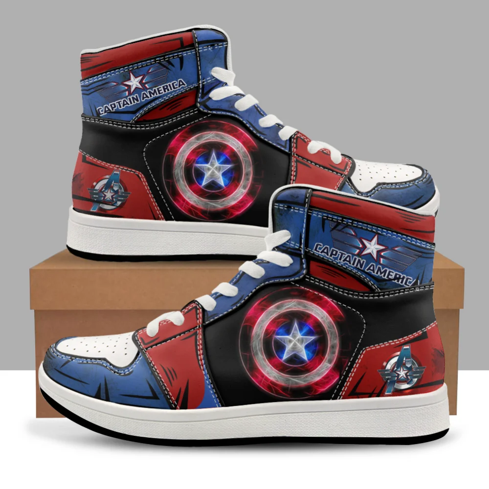 Anime Cartoon High Top tênis de basquete masculino, sapatos Capitão América, 3D Print, adolescente, ao ar livre, esportes, casual