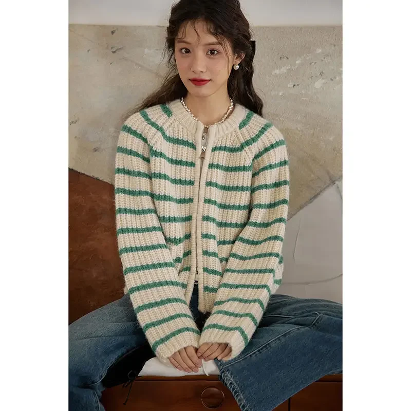 New American Vintage Women Sweaters Knitted Cardigans Korean Fashion Y2k Clothing Zip Tops Spring Autumn Jackets Oversized Coats