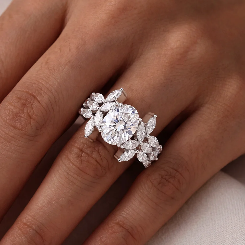 CEICI 2CT 7X9mm Oval Cut Full Moissanite Rings S925 Silver Plated 18K Gold Wedding Band For Women Fine Jewelry Gift
