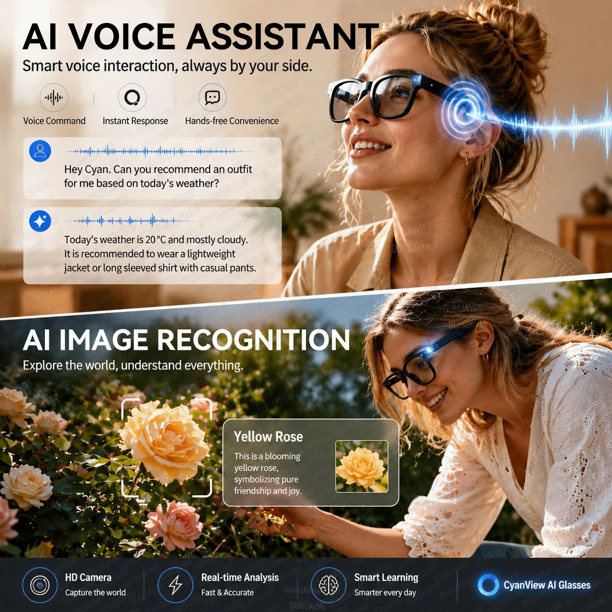 New Wearable Smart Glasses Men 13MP Camera 1080P Video Record Live Broadcast 130+ Language Translator AI Assistant Eyewear Women