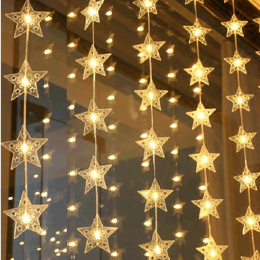 

3x1/3x2M Curtain Light 100/200LED Fairy Stars Lights Christmas String Light Waterproof Decorative Star Twinkle Light For Bedroom