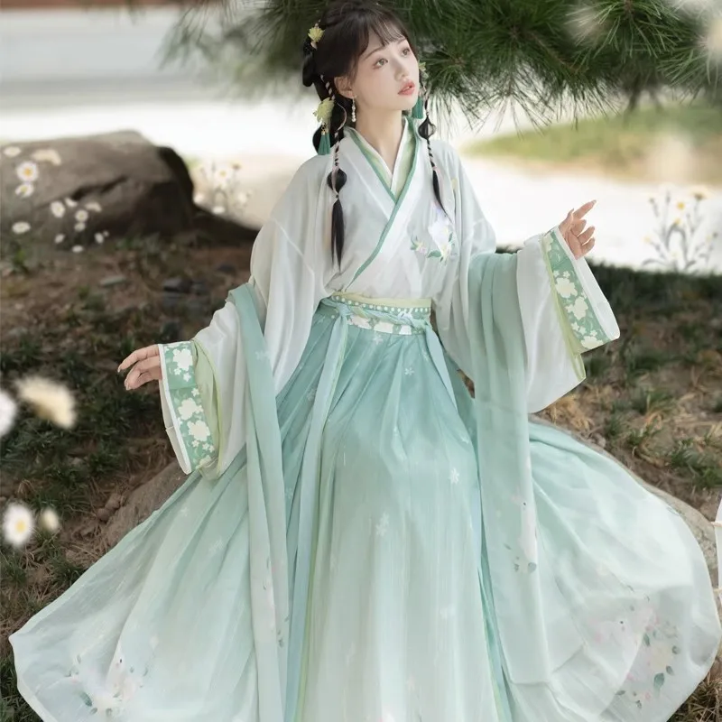 

Женское платье Hanfu, традиционное китайское винтажное женское платье, летнее платье для студентов, зеленые наборы Hanfu XL