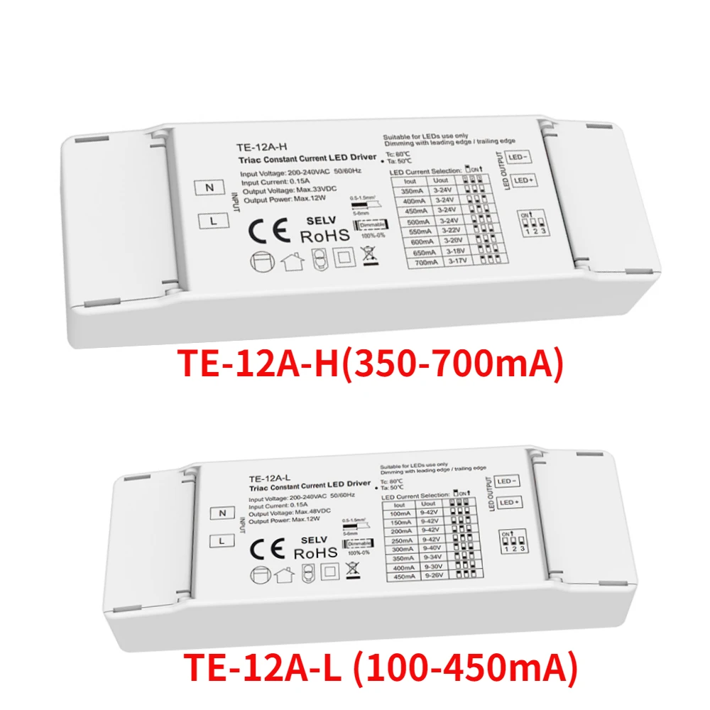 

Triac Constant Current Led Driver 12W 100-700mA / 350-700mA PWM Digital Dimming AC Push-Dim ELV Power Supply use for Led Lights