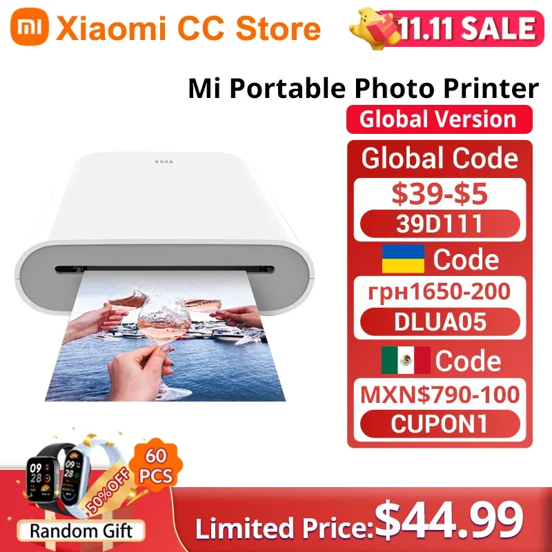 Global Version Xiaomi Mi Portable Photo Printer Support Mi Home APP AR Photo ZINK Thermal Pocket Mini Wireless Bluetooth Printer