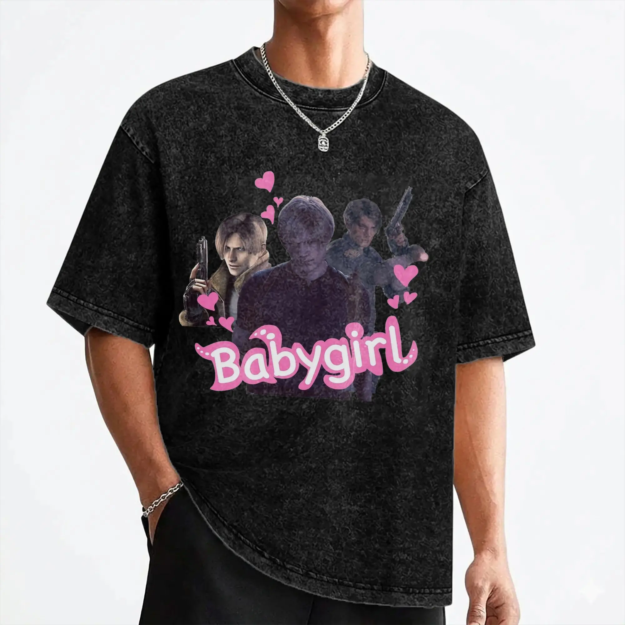 Leon S. Kennedy Washed T Shirts Streetwear Vintage T-Shirts Tee Shirt for Men Women 100% Cotton Harajuku Printed