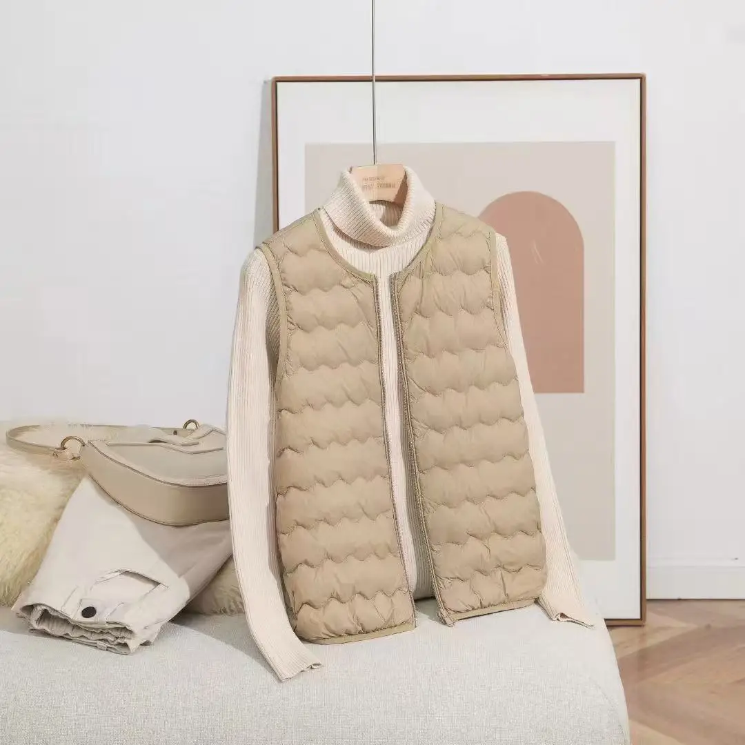 سترة نسائية جديدة لعام 2025 خفيفة الوزن بدون أكمام سترة مموجة بدون رقبة ووسادة كتف وبطانة داخلية من نسيج النايلون قصيرة... #2