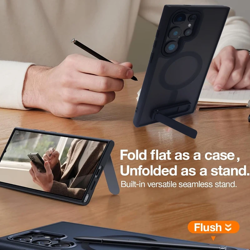 UYUXIO Stand Mobile Phone Case for Samsung Galaxy S25 S24 S23 FE S22 Ultra Magnetic Wireless Charging Cases with Kickstand