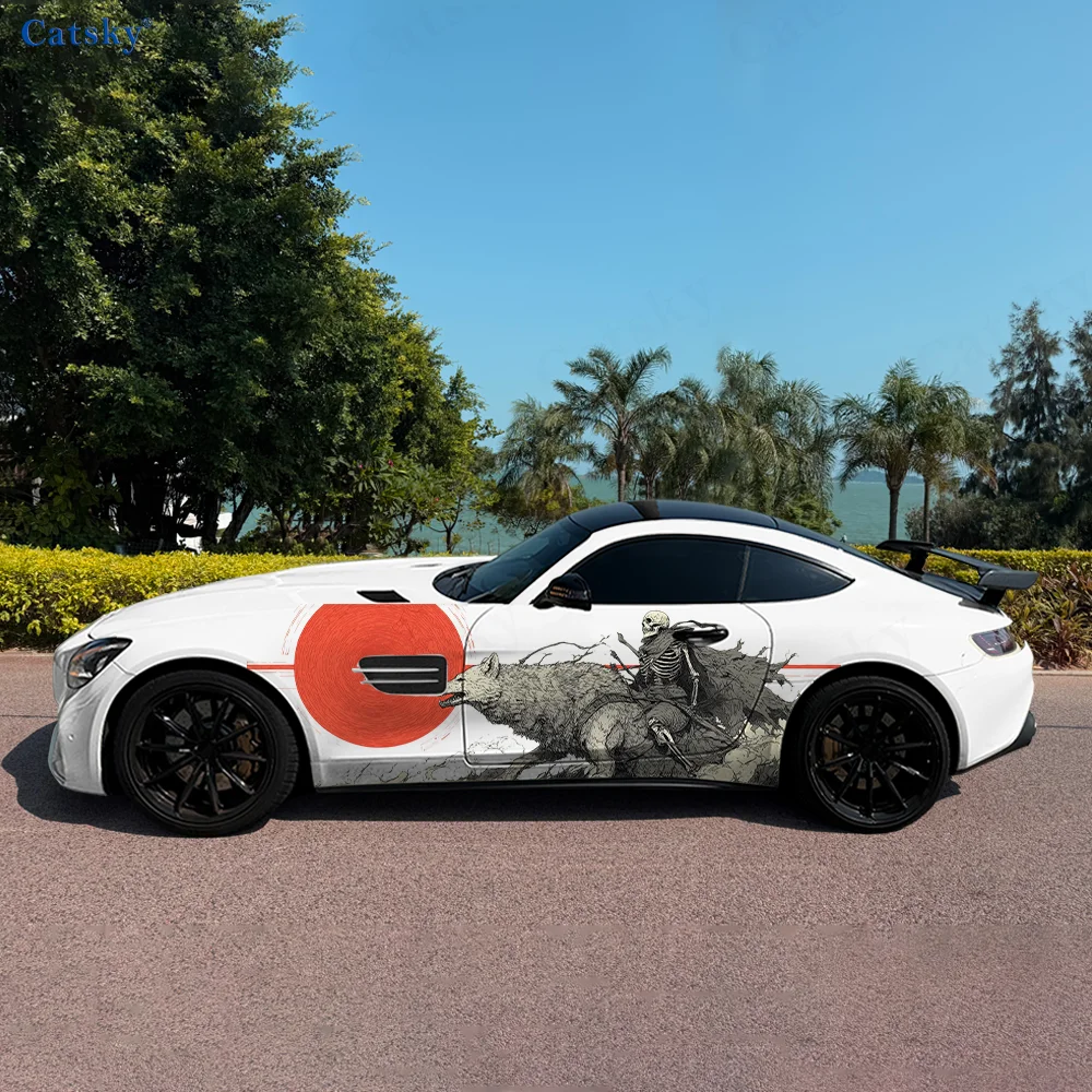 Red Sun Wolf Warrior Car Vinyl Wraps Decal Self-adhesive PVC Sticker Suitable for Trucks SUV Decoration Auto Accessories Gift