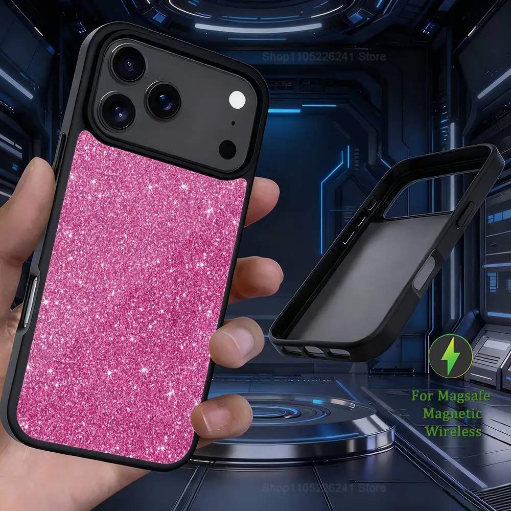هاتف مبهر باللون الوردي الفني اللامع لهاتف iPhone 17,12,11,16,15,13,14,Pro,Max,Plus,Mini, For Magsafe,حافظة شحن لاسلكية مغناطيسية