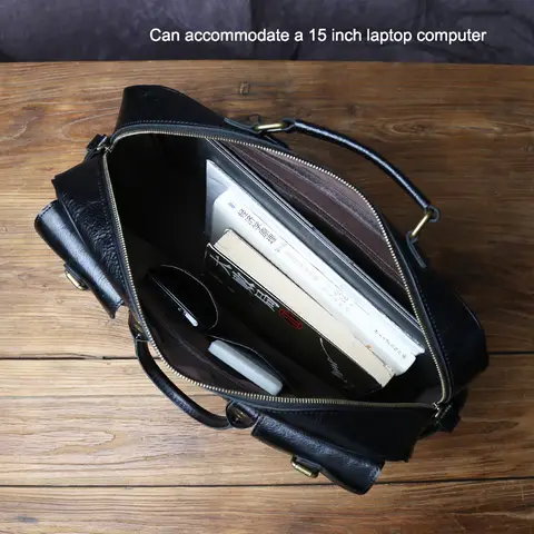 고급 질감 레트로 남성용 핸드헬드 공식 문서 가방, 소가죽 및 다중 포켓, 비즈니스 컴퓨터 가방