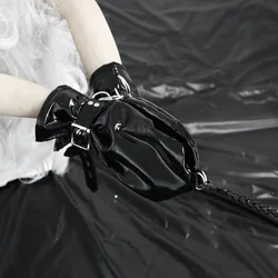 Sexy Fetish Costumes of Black Soft Faux Leather Fist Gloves with Locks Restraint and Chain for Men Women Role Play Exotic Appeal