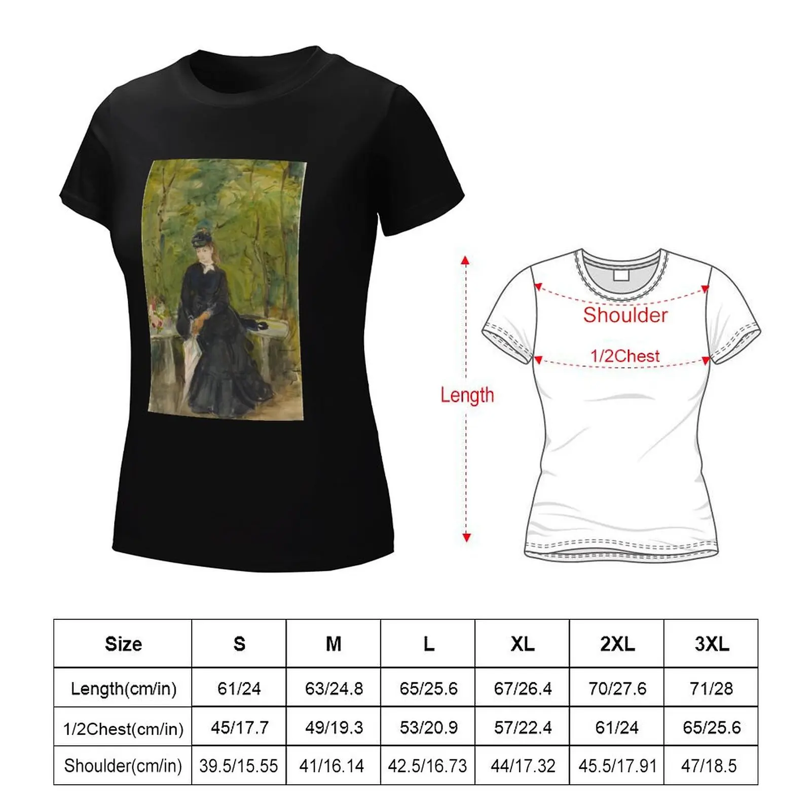 Berthe Morisot. De Zus Van De Kunstenaar Edma Zittend In Een Park, 1864 T-Shirt Zomerblouse Plus Maten Blanco Dames T-Shirt