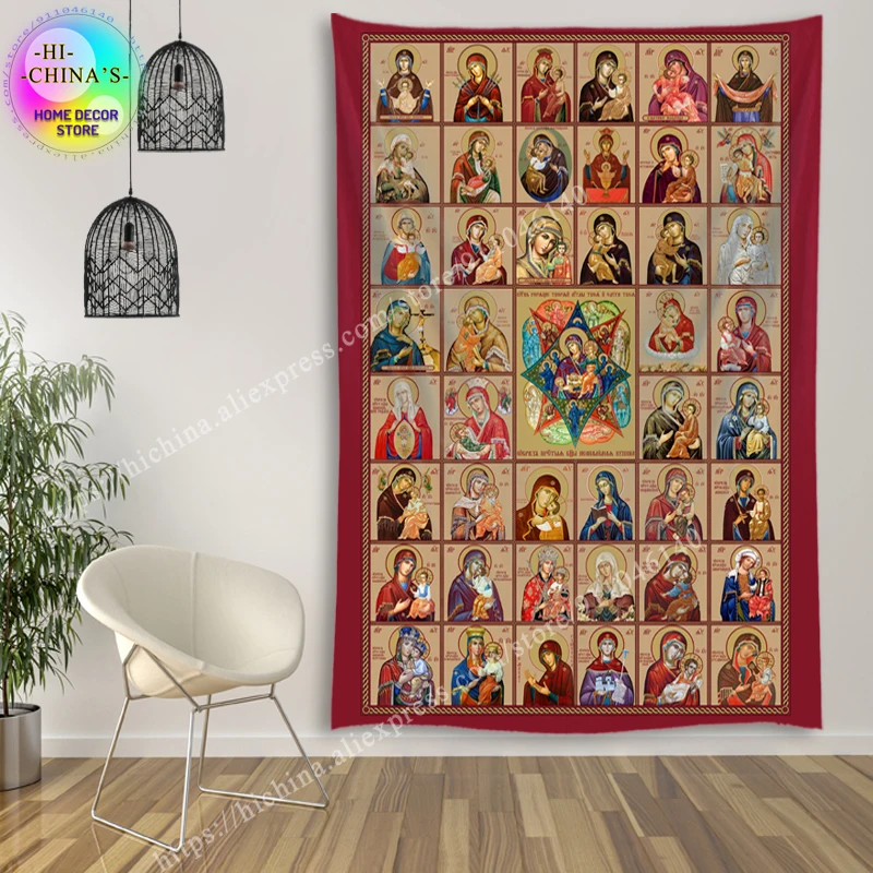 Mother of God Mary Wall Decor Tapestry Jesus Medieval Decoration Hanging Room For Bedroom Vintage Macrame Easter Mural Aesthetic