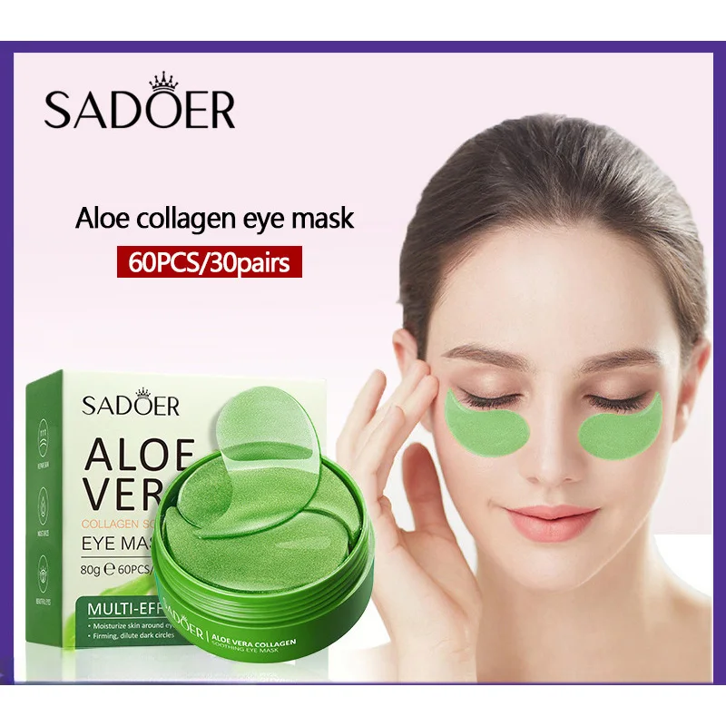 60 piezas de mascarilla de colágeno de aloe vera para ojos, parches hidratantes reafirmantes, brillantes y transparentes, adecuados para toda la piel