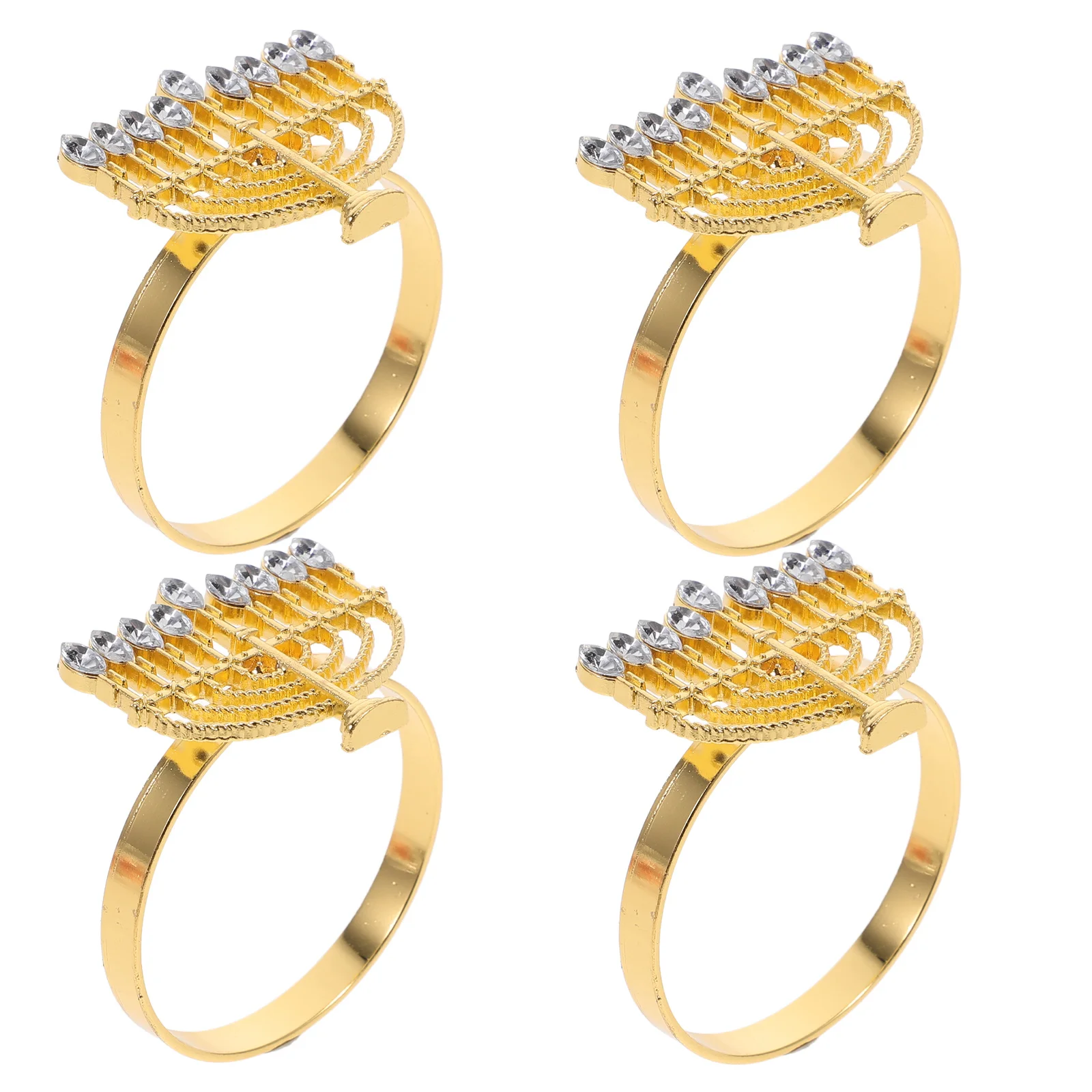 

4Pcs Hanukkah Napkin Rings Alloy Reusable Serviette Buckles Menorah Party Napkin Holders Hotel Use Rings for Napkins