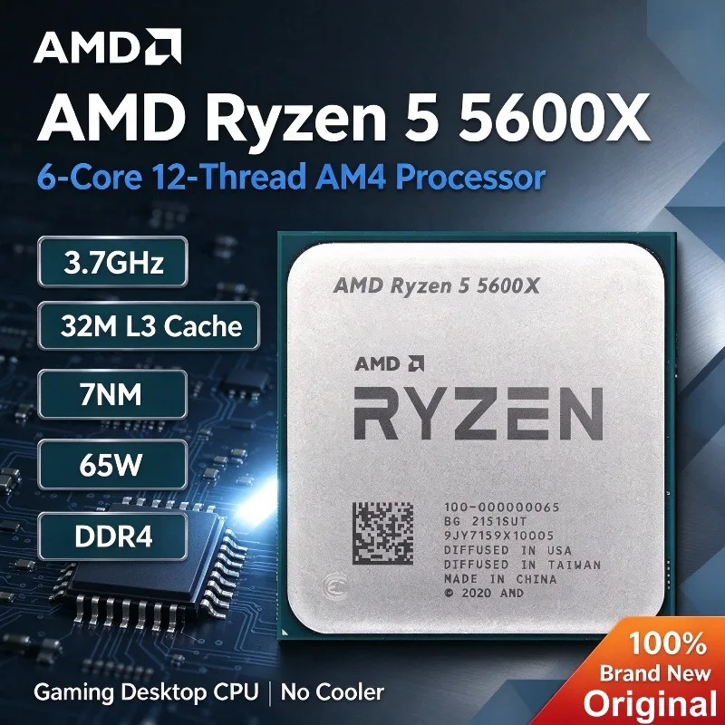 AMD Ryzen 5 5600X 3.7GHz 6 Cores 12 Threads AM4 CPU 7NM 32M L3 65W DDR4 No Cooler Gaming Desktop Processor Fast AM4 CPU DDR4 65W