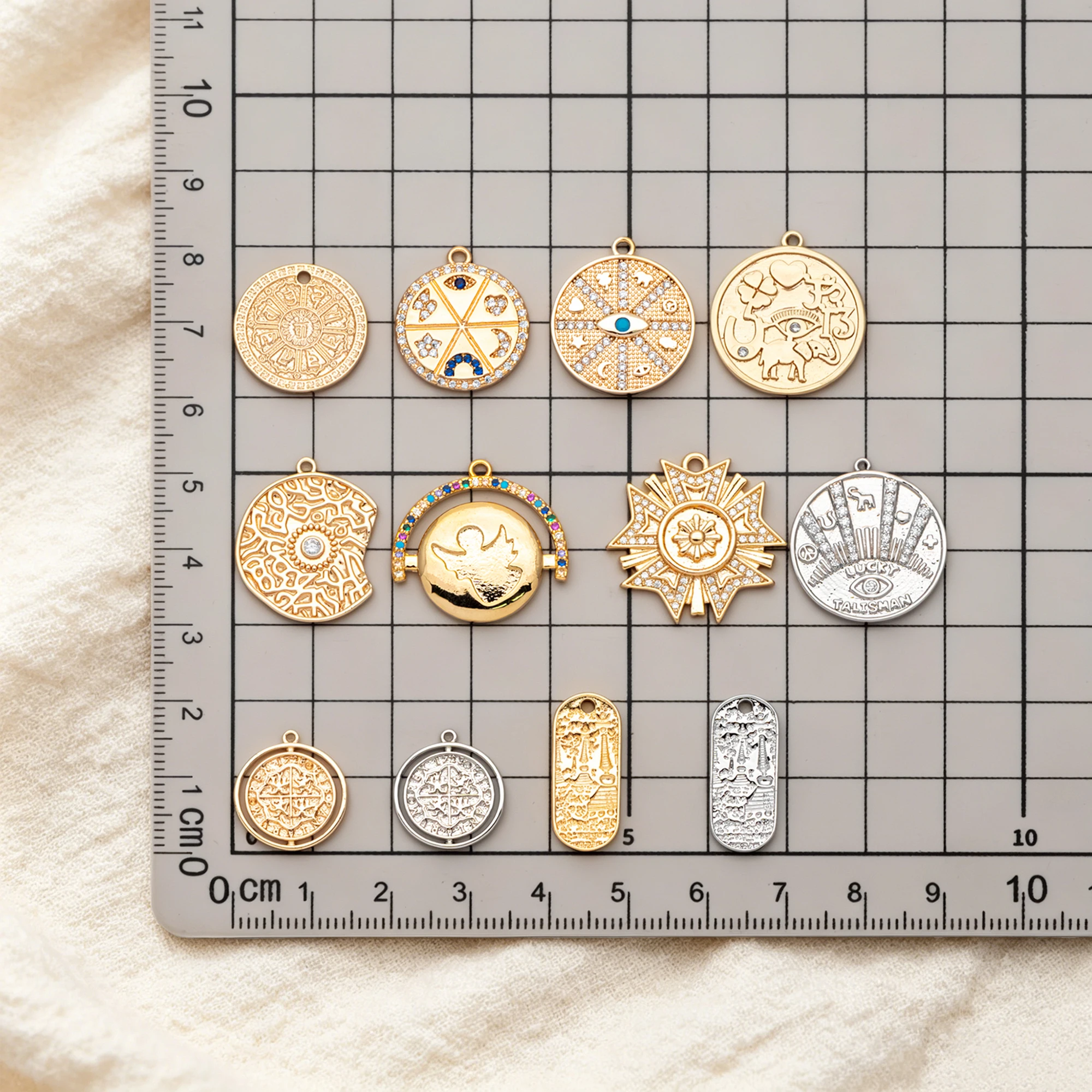 4pcs Gold/ Silver Talisman Charms, Lucky Medallion Pendant for Necklace Jewelry Making Supply (GB-1766)