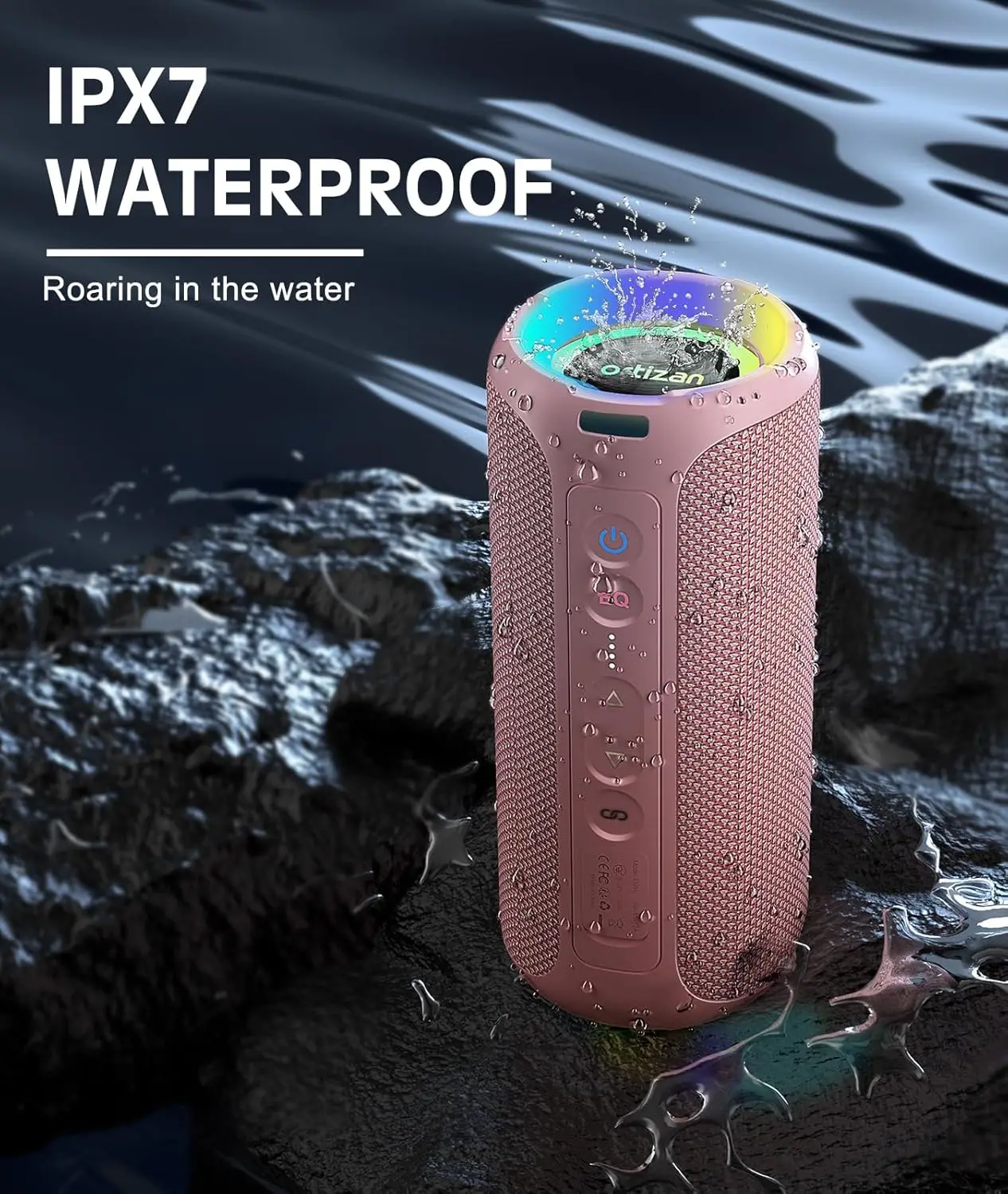 Ortizan X8 Pro, Altavoz Bluetooth portátil impermeable, Luces RGB, Calidad de sonido premium