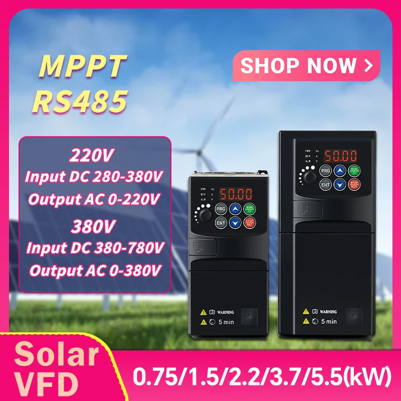 

DC to AC Solar VFD Inverter, Variable Frequency Drive Converter, Motor Speed Control, 0.75/1.5/2.2/3.7/5.5KW