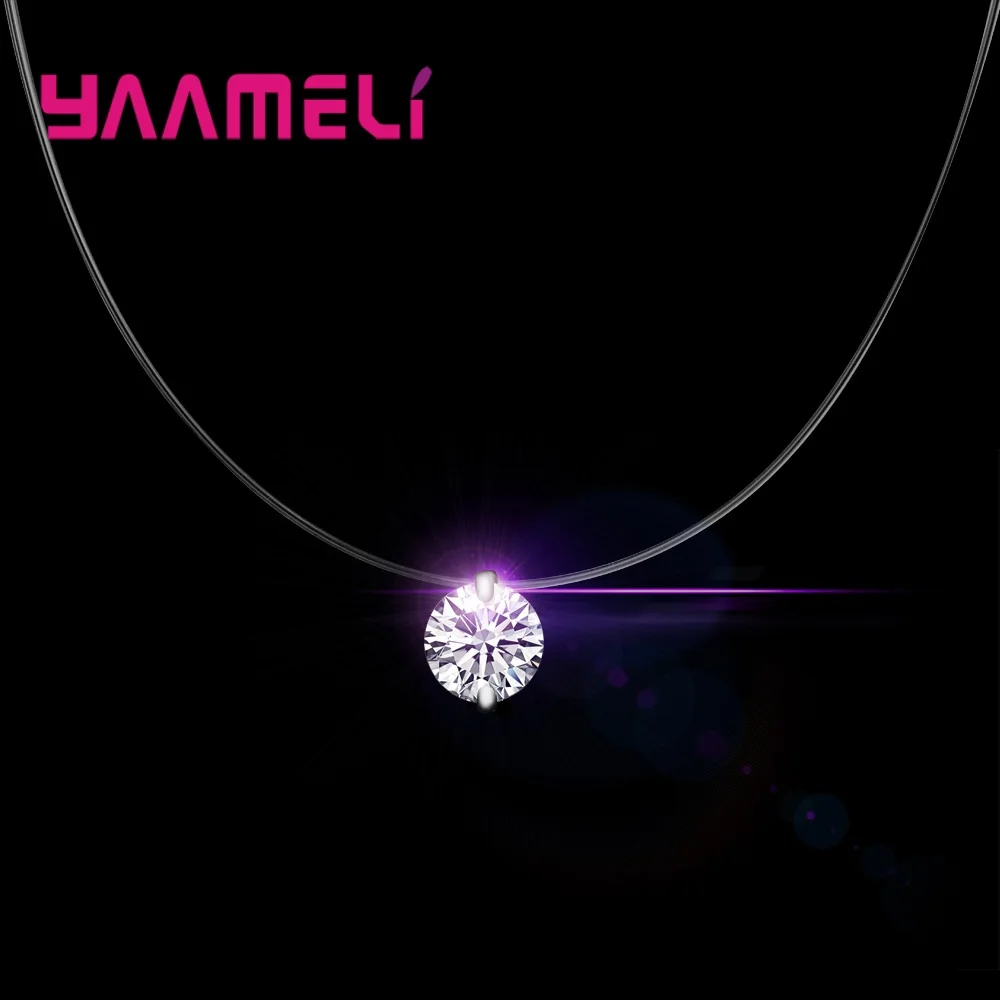 

Big Promotion 925 Sterling Silver Necklace Shiny Invisible Ornament Fishing Line Zircon Necklace for Women Jewelry Accessories
