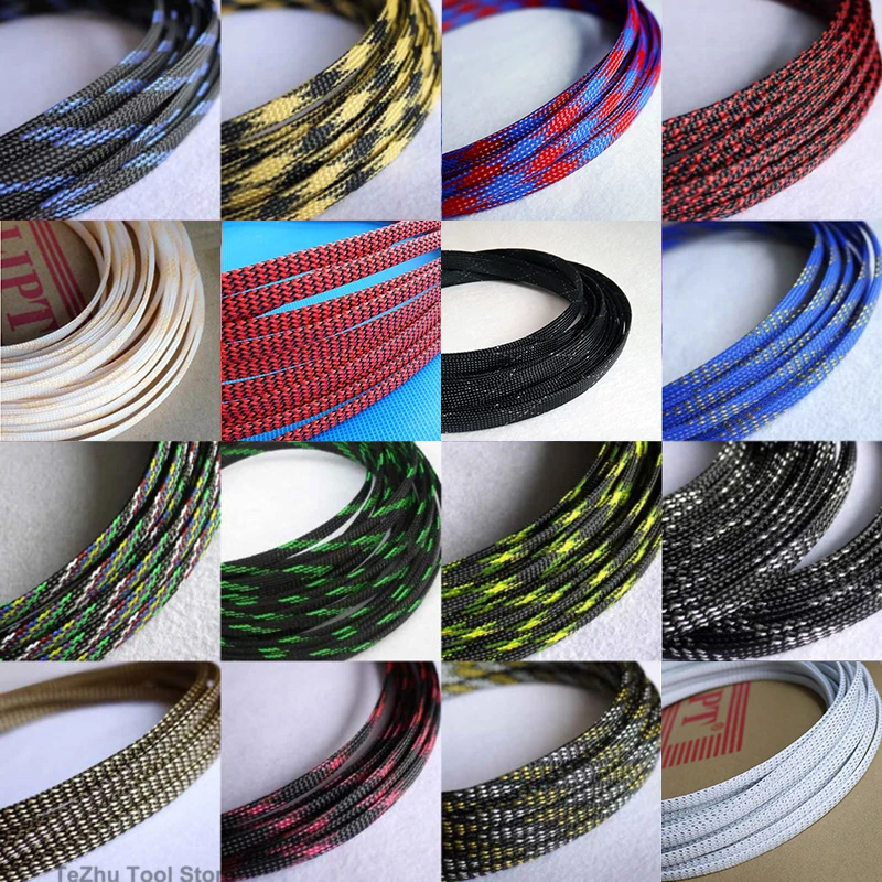 3Meters Multiple Colors PET Sleeves Tight Braided Expandable Cable Wire Snakeskin Sleeving Cord Protector 3/4/6/8/10/12-20mm