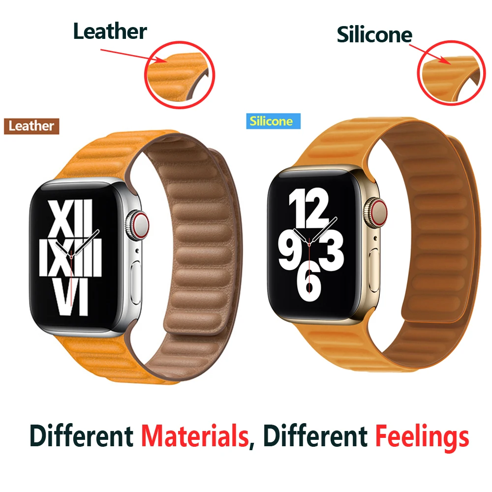 Leather Link For Apple watch band 44mm 40mm 41mm 45mm 42mm 38mm Watchband Magnetic Loop bracelet iWatch Serie 3 4 5 SE 6 7 strap