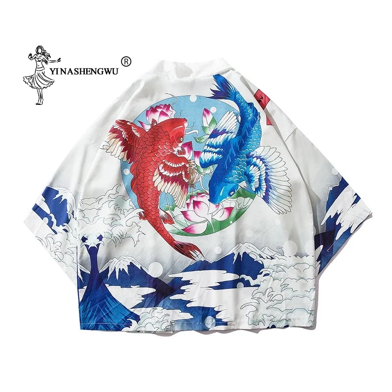 Kimono Cardigan Femme Shirts Yukata Women Japanese Kimono Traditional Harajuku Carp Print Asian Clothes Kimono Cosplay Costumes