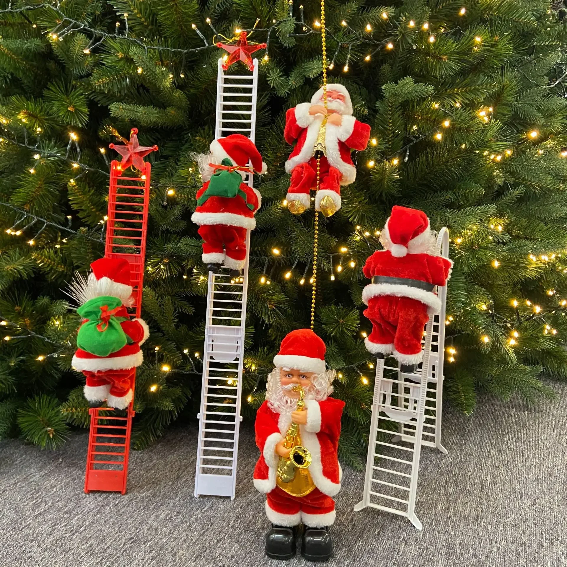 Electric Climbing Rope Beads Santa Plush Doll Christmas Hanging Ornaments Wholesale Christmas Gifts Small Decorative Pendants