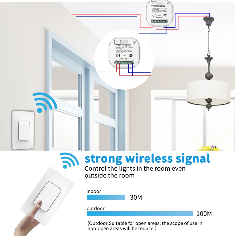 Tuya Smart Switch Set WiFi Wireless Remote Controller Timer No Battery Wall Panels Light Switch Work with Alexa Sensor Switch