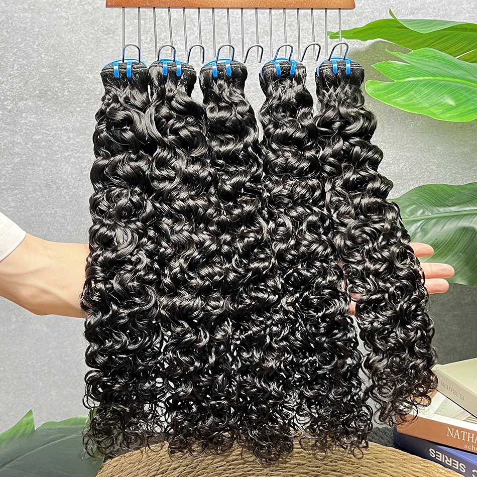 18A Волна воды Необработанные девственные пучки человеческих волос Двойной уток Натуральный черный цвет Вьетнамские вьющиеся волосы Плетение наращивания для женщин