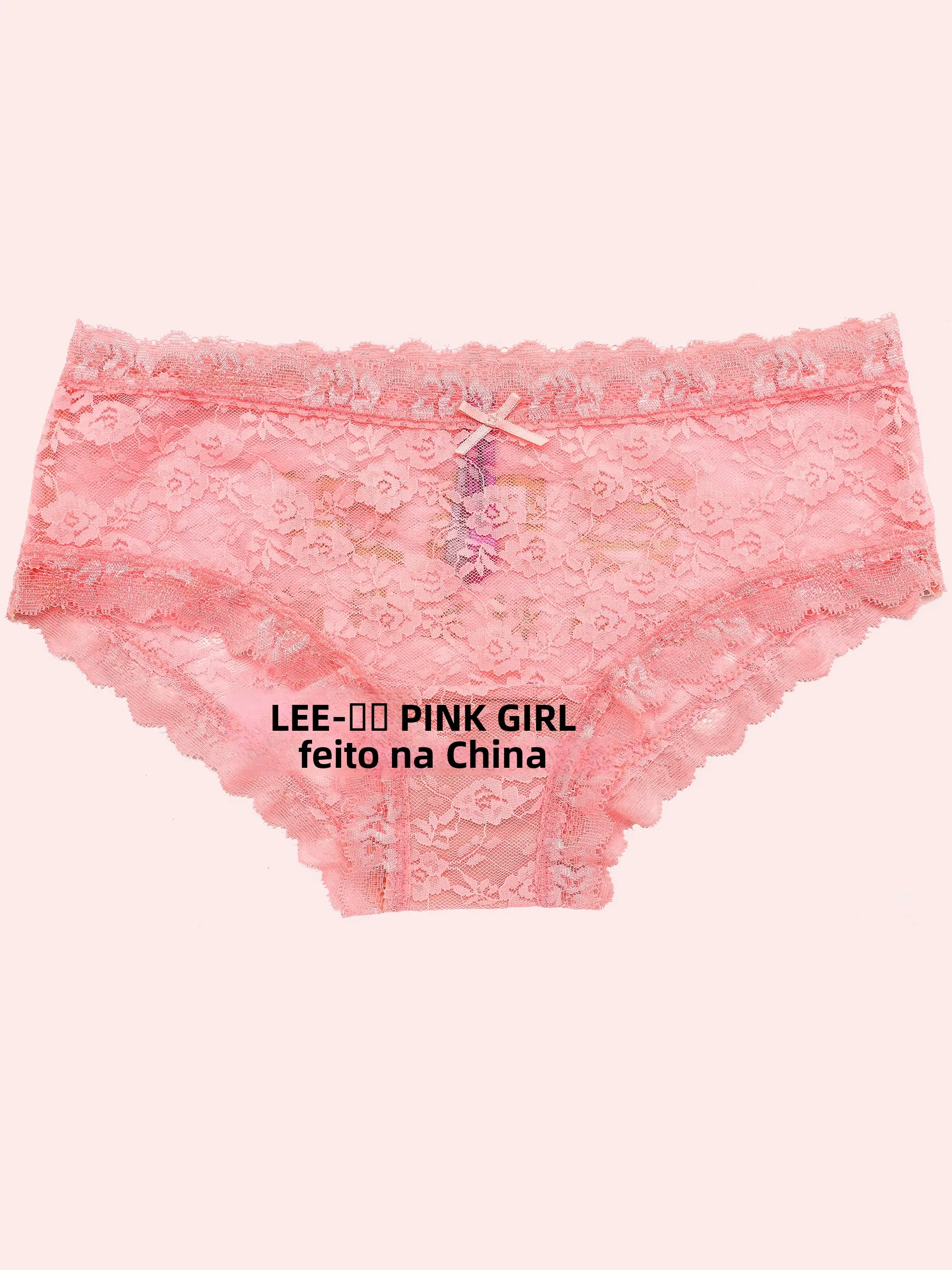 Calcinha Feminina de Renda Transparente com Cintura Baixa, Sexy, Laranja e Vermelha, com Estampa Floral, Modelo Convite, Comp...