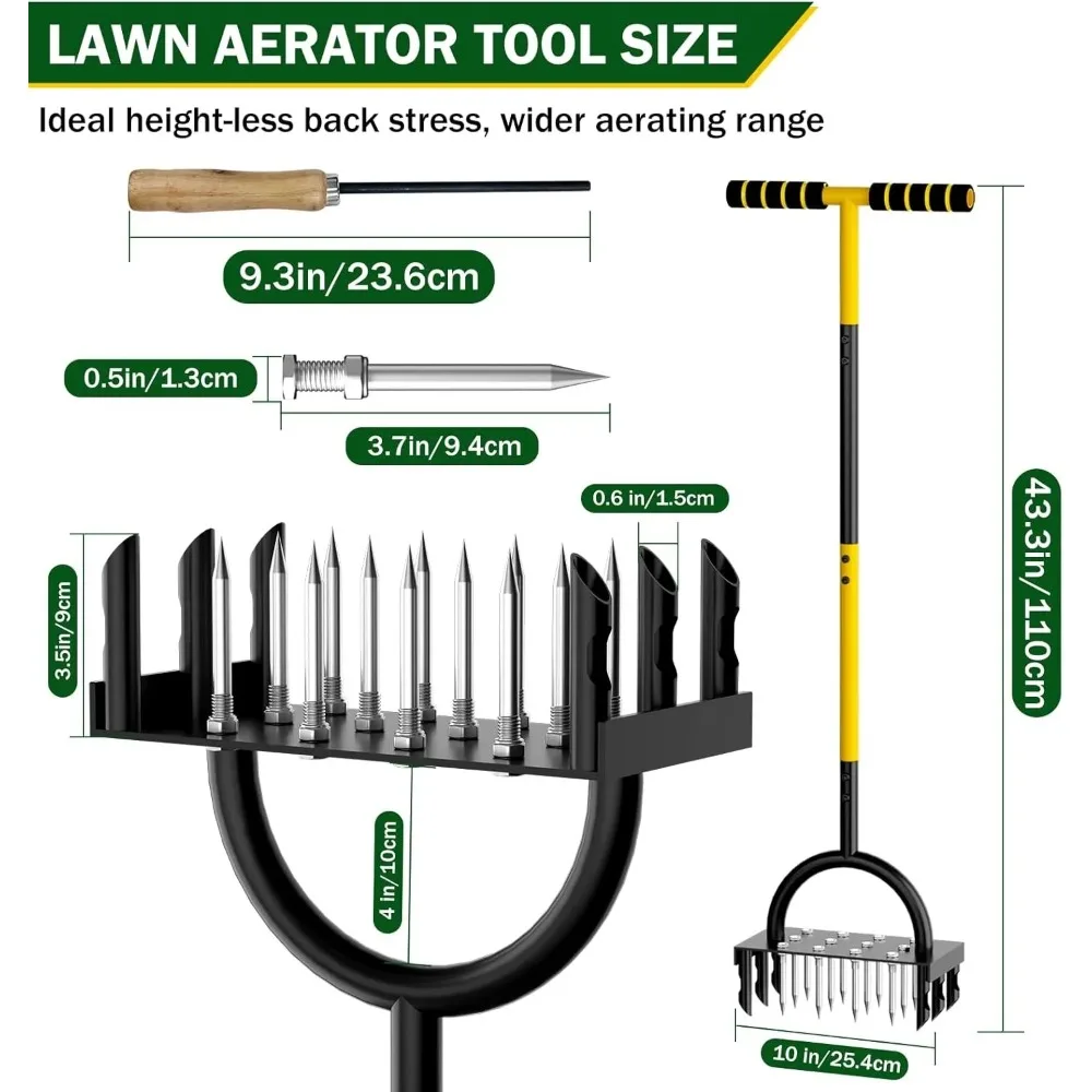 2-in-1 Manual Lawn Aerator Tool: 16 3.5inch Metal Spikes & 8 Corer Plugs, Heavy Duty Soil Aeration for Lawn, Yard & Garden Care