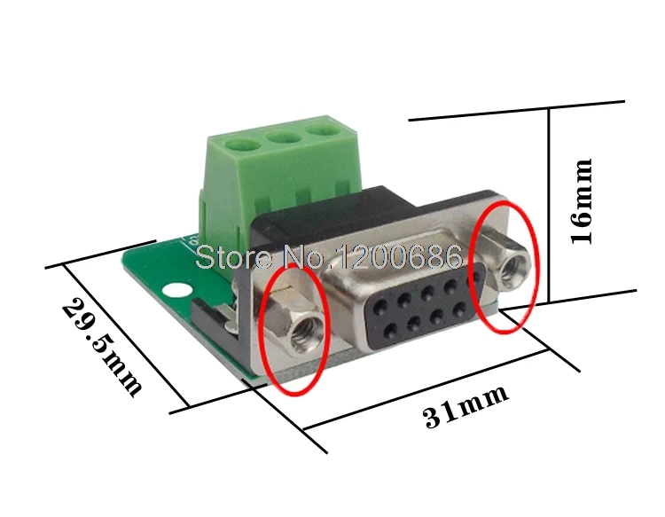 DB9 9-pin Female Adapter RS-232 Serial Port Interface Breakout Board Connector