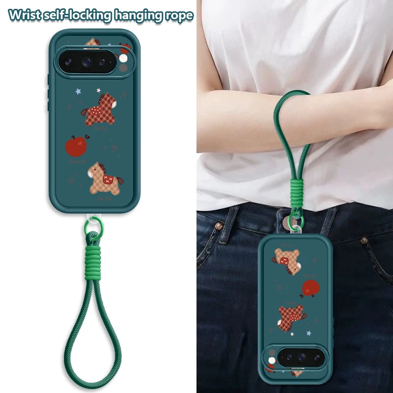 Cute Foal Print Wrist Strap Lanyard Phone Case For Google Pixel 10 9 8 7 Pro 9A 8A 7A Pixel 9 10 Pro XL Soft TPU Back Cover view 4