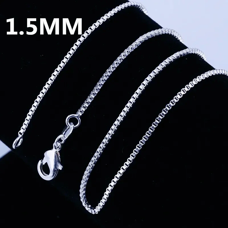 New fashion 1.5MM Box chain 925 Sterling Silver luxury Necklace 16/18/20/22/24 inches For Women man Jewelry wedding accessories