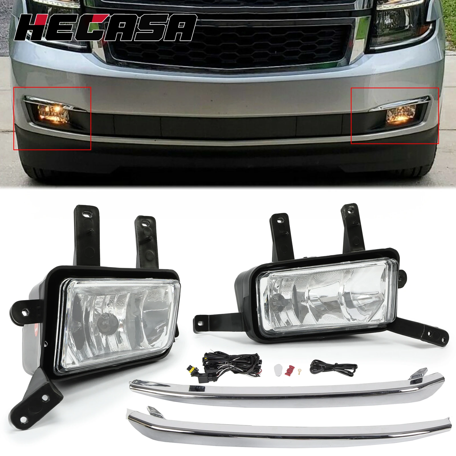

For 2015-2020 Chevy Suburban/Tahoe Fog Lights Lamps w/Chrome Trim+Switch+Bulbs
