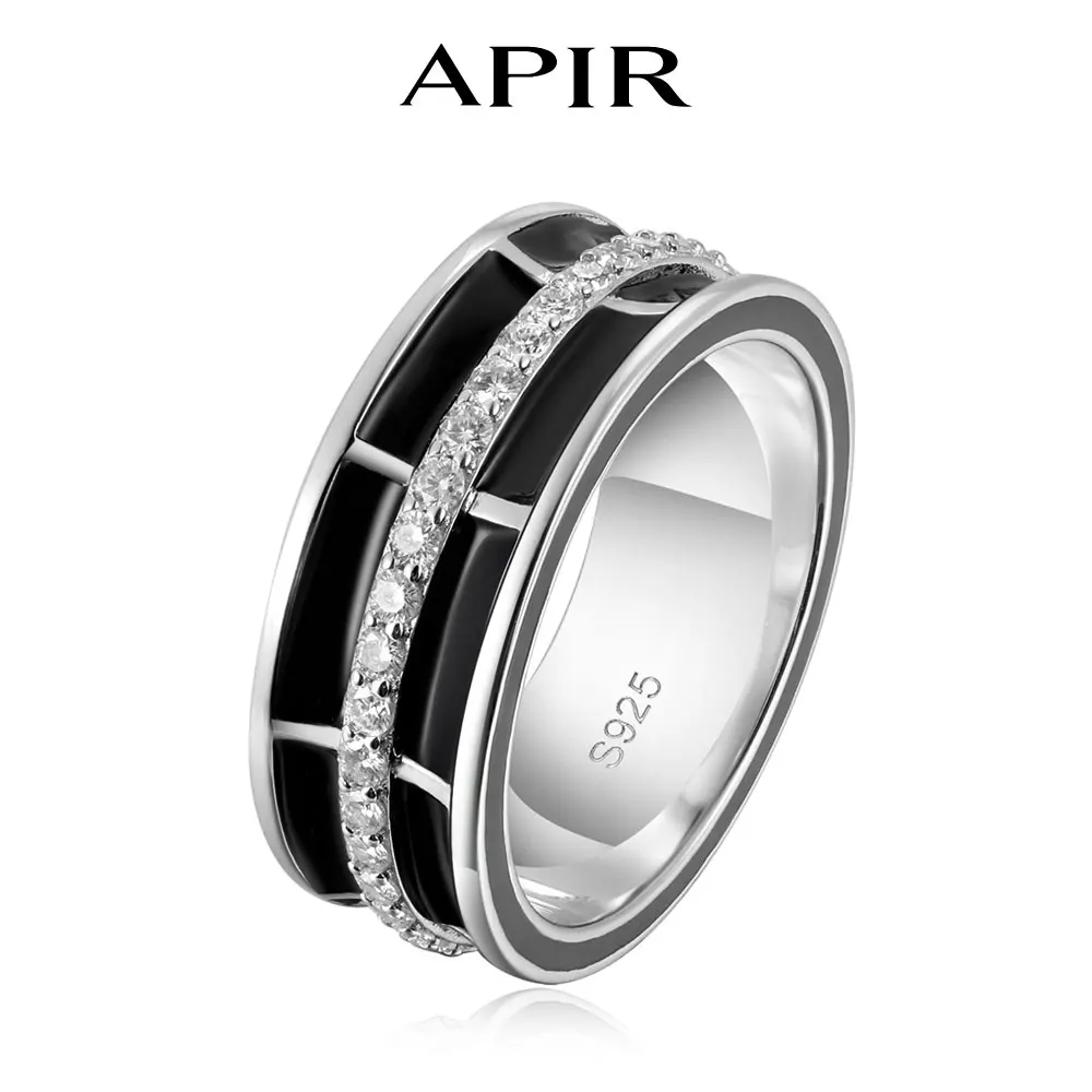 

Кольцо APIR с черной эмалью и муассанитом, унисекс, стерлинговое серебро 925 пробы, классическое модное кольцо с бриллиантом, вечное кольцо, индивидуальные ювелирные изделия, подарки