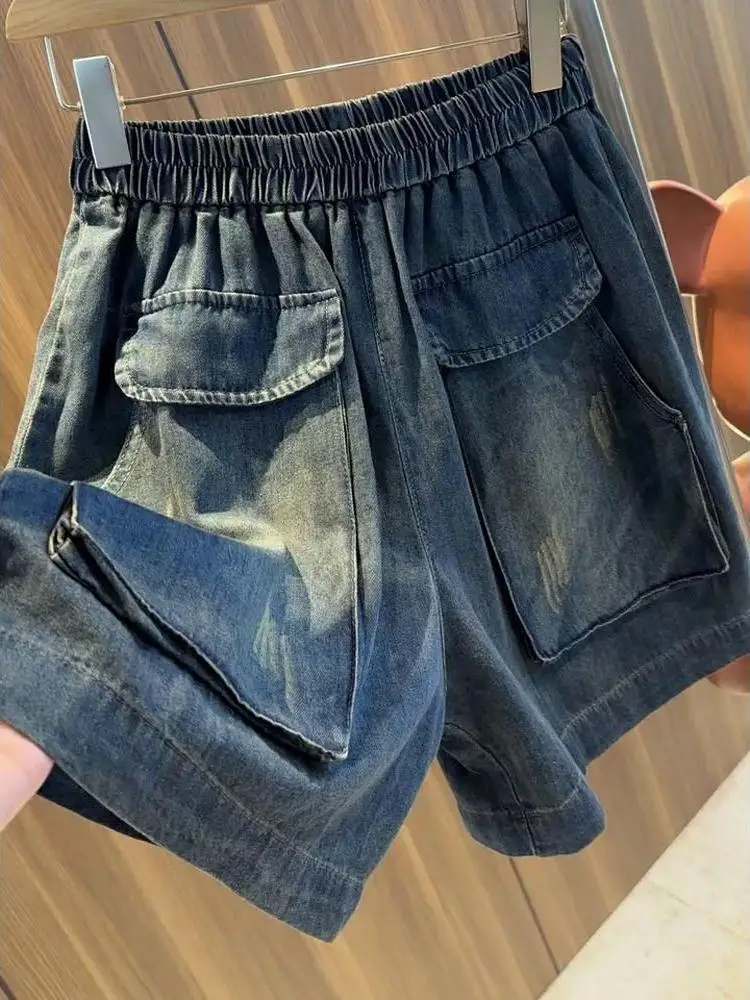 

plus Size Women's Wide Leg Jeans A-Line orts Casual High Waist Loose Fit Summer New Sle Versatile plus Size Denim Skinnif...