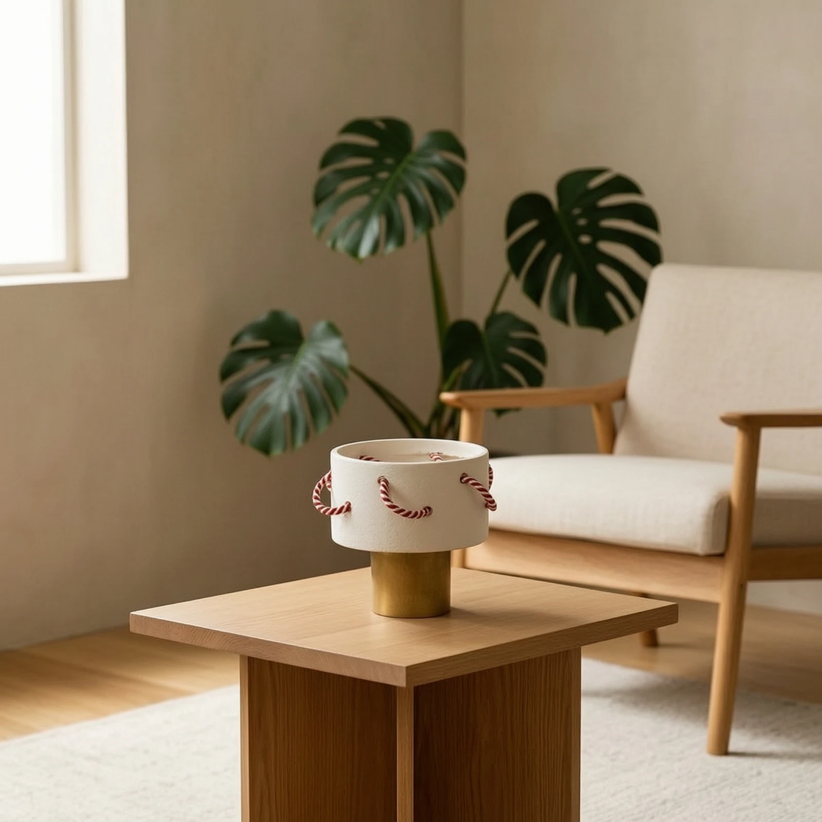 Vase with Rope Rustic Cylindrical Vase Flower Holder Modern Vessel Easy to Clean for Decorators, Living Room, Entryway