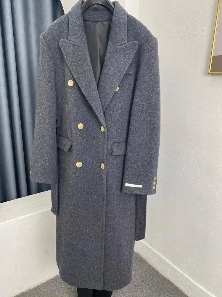 

Winter Double Sided Cashmere Coat Women Beige Elegant Lace Up Lapel Women Coat Korean Long Thick Loose Double Breasted Wool Coat