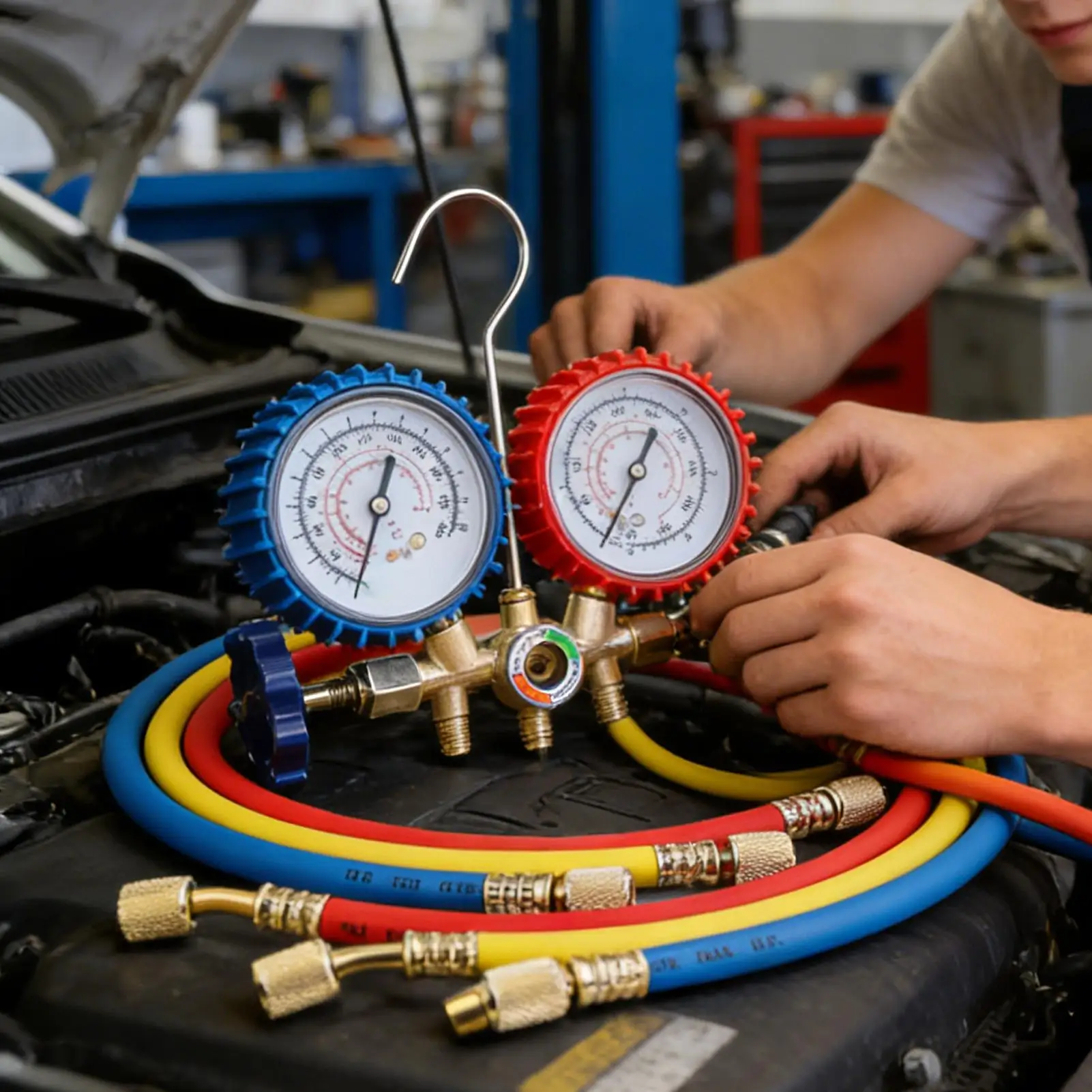 

Refrigerant Recharge Kit Air Conditioner Pressure Gauge AC Charge Hose Gauge Kit Car Refrigerant Digital Pressure Gauges