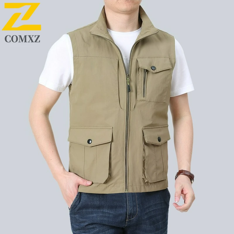 

Quick Dry Utility Waistcoat 2025 Men's New Autumn Outdoor Multi Pocket Stand Collar Sleeveless Vest Apparel Lightweight Gilet