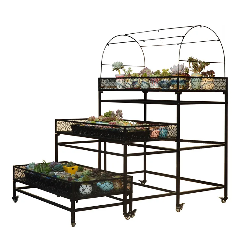 

Balcony, flower stand, multi-layer wrought iron room, outdoor with wheels, movable floor rack, exposed, rainproof and sunshade